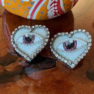 Olivia Dar evil eye hand beaded, crystals, rhinestones and embroidery Earrings